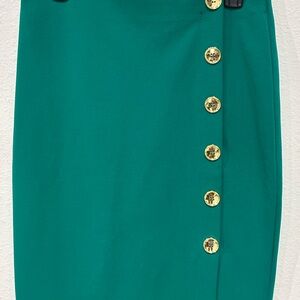 NYC Teal Pencil Skirt with Gold Buttons